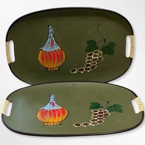 Vintage MCM Hand Painted Tilso Bar Tray Set Of 2